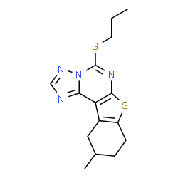 ChemSpider 2D Image | 10-Methyl-5-(propylsulfanyl)-8,9,10,11-tetrahydro[1]benzothieno[3,2-e][1,2,4]triazolo[1,5-c]pyrimidine | C15H18N4S2