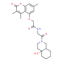 ChemSpider 2D Image | N-[2-(4a-Hydroxyoctahydro-2(1H)-isoquinolinyl)-2-oxoethyl]-2-[(3,4,7-trimethyl-2-oxo-2H-chromen-5-yl)oxy]acetamide | C25H32N2O6