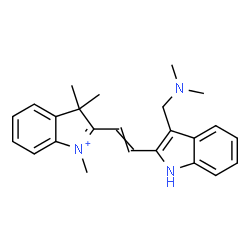 ChemSpider 2D Image | 2-(2-{3-[(Dimethylamino)methyl]-1H-indol-2-yl}vinyl)-1,3,3-trimethyl-3H-indolium | C24H28N3