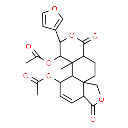 ChemSpider 2D Image | 3-(3-Furyl)-4a-methyl-1,8-dioxo-3,4,4a,4b,5,7a,8,11,12,12a-decahydro-1H-[2]benzofuro[4,3a-f]isochromene-4,5-diyl diacetate | C24H26O9