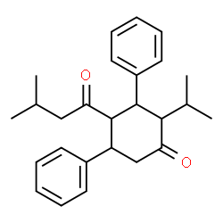 ChemSpider 2D Image | 2-Isopropyl-4-(3-methylbutanoyl)-3,5-diphenylcyclohexanone | C26H32O2