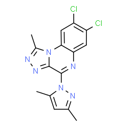 ChemSpider 2D Image | 7,8-Dichloro-4-(3,5-dimethyl-1H-pyrazol-1-yl)-1-methyl[1,2,4]triazolo[4,3-a]quinoxaline | C15H12Cl2N6