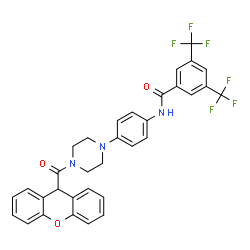 ChemSpider 2D Image | 3,5-Bis(trifluoromethyl)-N-{4-[4-(9H-xanthen-9-ylcarbonyl)-1-piperazinyl]phenyl}benzamide | C33H25F6N3O3