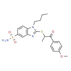 ChemSpider 2D Image | 1-Butyl-2-{[1-(4-methoxyphenyl)-1-oxo-2-propanyl]sulfanyl}-1H-benzimidazole-5-sulfonamide | C21H25N3O4S2