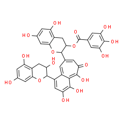 ChemSpider 2D Image | 5,7-Dihydroxy-2-[3,4,5-trihydroxy-6-oxo-1-(3,5,7-trihydroxy-3,4-dihydro-2H-chromen-2-yl)-6H-benzo[7]annulen-8-yl]-3,4-dihydro-2H-chromen-3-yl 3,4,5-trihydroxybenzoate | C36H28O16