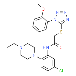 ChemSpider 2D Image | N-[5-Chloro-2-(4-ethyl-1-piperazinyl)phenyl]-2-{[1-(2-methoxyphenyl)-1H-tetrazol-5-yl]sulfanyl}acetamide | C22H26ClN7O2S