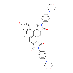 ChemSpider 2D Image | 6-(4-Hydroxy-2-methoxyphenyl)-2,8-bis[4-(4-morpholinyl)phenyl]-3a,4,6,6a,9a,10,10a,10b-octahydroisoindolo[5,6-e]isoindole-1,3,7,9(2H,8H)-tetrone | C41H42N4O8