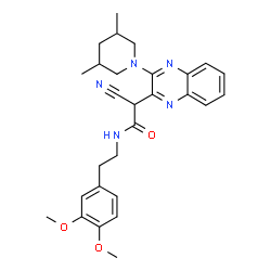 ChemSpider 2D Image | 2-Cyano-N-[2-(3,4-dimethoxyphenyl)ethyl]-2-[3-(3,5-dimethyl-1-piperidinyl)-2-quinoxalinyl]acetamide | C28H33N5O3