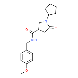 ChemSpider 2D Image | 1-Cyclopentyl-N-(4-methoxybenzyl)-5-oxo-3-pyrrolidinecarboxamide | C18H24N2O3