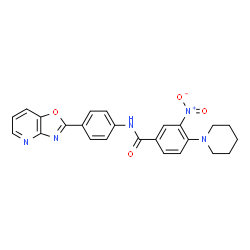 ChemSpider 2D Image | 3-Nitro-N-[4-([1,3]oxazolo[4,5-b]pyridin-2-yl)phenyl]-4-(1-piperidinyl)benzamide | C24H21N5O4