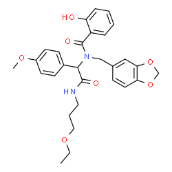 ChemSpider 2D Image | N-(1,3-Benzodioxol-5-ylmethyl)-N-{2-[(3-ethoxypropyl)amino]-1-(4-methoxyphenyl)-2-oxoethyl}-2-hydroxybenzamide | C29H32N2O7
