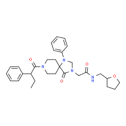 ChemSpider 2D Image | 2-[4-Oxo-1-phenyl-8-(2-phenylbutanoyl)-1,3,8-triazaspiro[4.5]dec-3-yl]-N-(tetrahydro-2-furanylmethyl)acetamide | C30H38N4O4