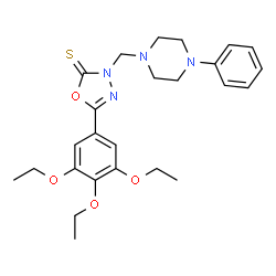 ChemSpider 2D Image | 3-[(4-Phenyl-1-piperazinyl)methyl]-5-(3,4,5-triethoxyphenyl)-1,3,4-oxadiazole-2(3H)-thione | C25H32N4O4S