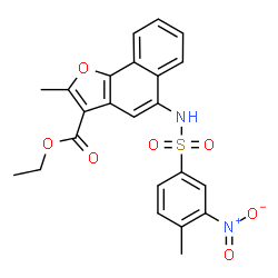 ChemSpider 2D Image | Ethyl 2-methyl-5-{[(4-methyl-3-nitrophenyl)sulfonyl]amino}naphtho[1,2-b]furan-3-carboxylate | C23H20N2O7S