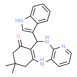 ChemSpider 2D Image | 10-(1H-Indol-3-yl)-7,7-dimethyl-5,6,7,8,10,11-hexahydro-9H-pyrido[3,2-b][1,4]benzodiazepin-9-one | C22H22N4O