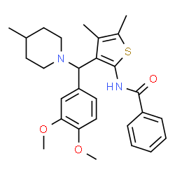 ChemSpider 2D Image | N-{3-[(3,4-Dimethoxyphenyl)(4-methyl-1-piperidinyl)methyl]-4,5-dimethyl-2-thienyl}benzamide | C28H34N2O3S