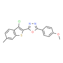 ChemSpider 2D Image | 2-(3-Chloro-6-methyl-1-benzothiophen-2-yl)-5-(4-methoxyphenyl)-1,3,4-oxadiazole | C18H13ClN2O2S