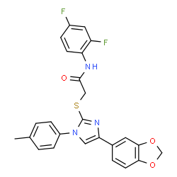 ChemSpider 2D Image | 2-{[4-(1,3-Benzodioxol-5-yl)-1-(4-methylphenyl)-1H-imidazol-2-yl]sulfanyl}-N-(2,4-difluorophenyl)acetamide | C25H19F2N3O3S