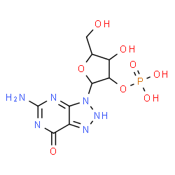 ChemSpider 2D Image | 5-Amino-3-(2-O-phosphonopentofuranosyl)-2,3-dihydro-7H-[1,2,3]triazolo[4,5-d]pyrimidin-7-one | C9H13N6O8P