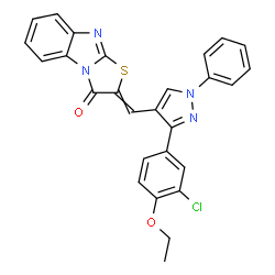 ChemSpider 2D Image | 2-{[3-(3-Chloro-4-ethoxyphenyl)-1-phenyl-1H-pyrazol-4-yl]methylene}[1,3]thiazolo[3,2-a]benzimidazol-3(2H)-one | C27H19ClN4O2S
