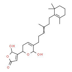 ChemSpider 2D Image | 5-Hydroxy-4-{6-hydroxy-5-[4-methyl-6-(2,6,6-trimethyl-1-cyclohexen-1-yl)-3-hexen-1-yl]-3,6-dihydro-2H-pyran-2-yl}-2(5H)-furanone | C25H36O5