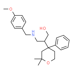 ChemSpider 2D Image | 2-(2,2-Dimethyl-4-phenyltetrahydro-2H-pyran-4-yl)-3-[(4-methoxybenzyl)amino]-1-propanol | C24H33NO3