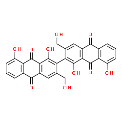 ChemSpider 2D Image | 1,1',8,8'-Tetrahydroxy-3,3'-bis(hydroxymethyl)-2,2'-bianthracene-9,9',10,10'-tetrone | C30H18O10
