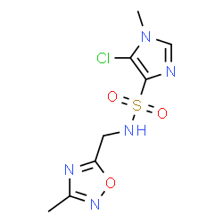 ChemSpider 2D Image | 5-Chloro-1-methyl-N-[(3-methyl-1,2,4-oxadiazol-5-yl)methyl]-1H-imidazole-4-sulfonamide | C8H10ClN5O3S