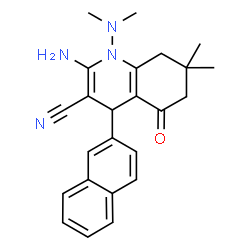 ChemSpider 2D Image | 2-Amino-1-(dimethylamino)-7,7-dimethyl-4-(2-naphthyl)-5-oxo-1,4,5,6,7,8-hexahydro-3-quinolinecarbonitrile | C24H26N4O