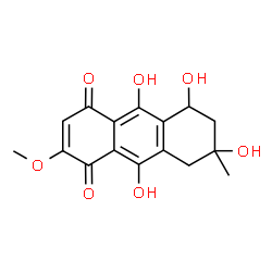 ChemSpider 2D Image | 5,7,9,10-Tetrahydroxy-2-methoxy-7-methyl-5,6,7,8-tetrahydro-1,4-anthracenedione | C16H16O7
