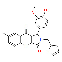 ChemSpider 2D Image | 2-(2-Furylmethyl)-1-(4-hydroxy-3-methoxyphenyl)-7-methyl-1,2-dihydrochromeno[2,3-c]pyrrole-3,9-dione | C24H19NO6