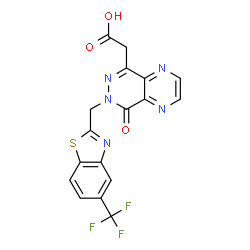 ChemSpider 2D Image | (8-oxo-7-{[5-(trifluoromethyl)-1,3-benzothiazol-2-yl]methyl}pyrazino[2,3-d]pyridazin-5-yl)acetic acid | C17H10F3N5O3S