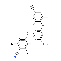 ChemSpider 2D Image | 4-[(6-Amino-5-bromo-2-{[4-cyano(~2~H_4_)phenyl]amino}-4-pyrimidinyl)oxy]-3,5-dimethylbenzonitrile | C20H11D4BrN6O