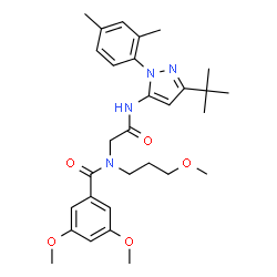 ChemSpider 2D Image | N-(2-{[1-(2,4-Dimethylphenyl)-3-(2-methyl-2-propanyl)-1H-pyrazol-5-yl]amino}-2-oxoethyl)-3,5-dimethoxy-N-(3-methoxypropyl)benzamide | C30H40N4O5