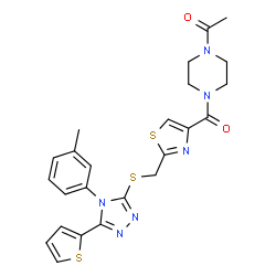 ChemSpider 2D Image | 1-(4-{[2-({[4-(3-Methylphenyl)-5-(2-thienyl)-4H-1,2,4-triazol-3-yl]sulfanyl}methyl)-1,3-thiazol-4-yl]carbonyl}-1-piperazinyl)ethanone | C24H24N6O2S3