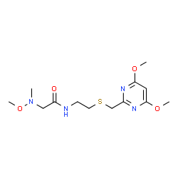 ChemSpider 2D Image | N-(2-{[(4,6-Dimethoxy-2-pyrimidinyl)methyl]sulfanyl}ethyl)-N~2~-methoxy-N~2~-methylglycinamide | C13H22N4O4S