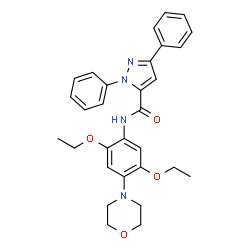 ChemSpider 2D Image | N-[2,5-Diethoxy-4-(4-morpholinyl)phenyl]-1,3-diphenyl-1H-pyrazole-5-carboxamide | C30H32N4O4