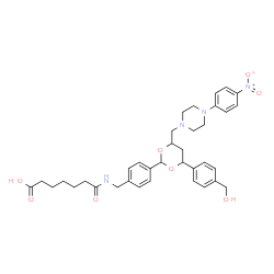ChemSpider 2D Image | 7-{[4-(4-[4-(Hydroxymethyl)phenyl]-6-{[4-(4-nitrophenyl)-1-piperazinyl]methyl}-1,3-dioxan-2-yl)benzyl]amino}-7-oxoheptanoic acid | C36H44N4O8