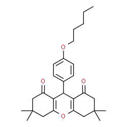 ChemSpider 2D Image | 3,3,6,6-Tetramethyl-9-[4-(pentyloxy)phenyl]-3,4,5,6,7,9-hexahydro-1H-xanthene-1,8(2H)-dione | C28H36O4
