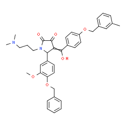ChemSpider 2D Image | 5-[4-(Benzyloxy)-3-methoxyphenyl]-1-[3-(dimethylamino)propyl]-4-(hydroxy{4-[(3-methylbenzyl)oxy]phenyl}methylene)-2,3-pyrrolidinedione | C38H40N2O6
