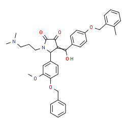 ChemSpider 2D Image | 5-[4-(Benzyloxy)-3-methoxyphenyl]-1-[3-(dimethylamino)propyl]-4-(hydroxy{4-[(2-methylbenzyl)oxy]phenyl}methylene)-2,3-pyrrolidinedione | C38H40N2O6
