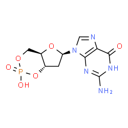 ChemSpider 2D Image | 2-Amino-9-[(4aR,6R,7aS)-2-hydroxy-2-oxidotetrahydro-4H-furo[3,2-d][1,3,2]dioxaphosphinin-6-yl]-1,9-dihydro-6H-purin-6-one | C10H12N5O6P