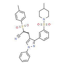 ChemSpider 2D Image | 2-[(4-Methylphenyl)sulfonyl]-3-(3-{3-[(4-methyl-1-piperidinyl)sulfonyl]phenyl}-1-phenyl-1H-pyrazol-4-yl)acrylonitrile | C31H30N4O4S2
