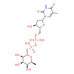 ChemSpider 2D Image | [(2R,3S,5R)-3-Hydroxy-5-(5-methyl-2,4-dioxo-3,4-dihydro-1(2H)-pyrimidinyl)tetrahydro-2-furanyl]methyl (2S,3R,4R,5S,6S)-3,4,5-trihydroxy-6-methyltetrahydro-2H-pyran-2-yl dihydrogen diphosphate (non-pre
ferred name) | C16H26N2O15P2