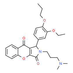 ChemSpider 2D Image | 2-[3-(Dimethylamino)propyl]-1-(3-ethoxy-4-propoxyphenyl)-1,2-dihydrochromeno[2,3-c]pyrrole-3,9-dione | C27H32N2O5