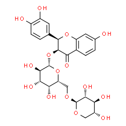 ChemSpider 2D Image | (2R,3S)-2-(3,4-Dihydroxyphenyl)-7-hydroxy-4-oxo-3,4-dihydro-2H-chromen-3-yl 6-O-beta-D-xylopyranosyl-beta-D-galactopyranoside | C26H30O15
