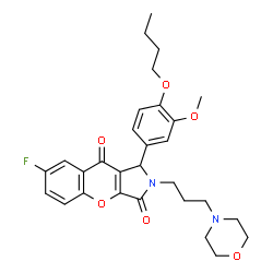 ChemSpider 2D Image | 1-(4-Butoxy-3-methoxyphenyl)-7-fluoro-2-[3-(4-morpholinyl)propyl]-1,2-dihydrochromeno[2,3-c]pyrrole-3,9-dione | C29H33FN2O6