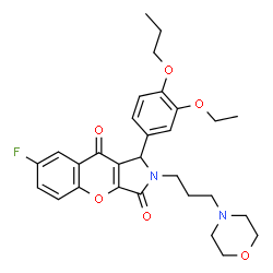 ChemSpider 2D Image | 1-(3-Ethoxy-4-propoxyphenyl)-7-fluoro-2-[3-(4-morpholinyl)propyl]-1,2-dihydrochromeno[2,3-c]pyrrole-3,9-dione | C29H33FN2O6