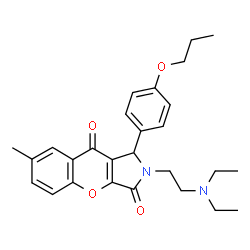 ChemSpider 2D Image | 2-[2-(Diethylamino)ethyl]-7-methyl-1-(4-propoxyphenyl)-1,2-dihydrochromeno[2,3-c]pyrrole-3,9-dione | C27H32N2O4