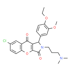 ChemSpider 2D Image | 7-Chloro-2-[3-(dimethylamino)propyl]-1-(4-ethoxy-3-methoxyphenyl)-1,2-dihydrochromeno[2,3-c]pyrrole-3,9-dione | C25H27ClN2O5